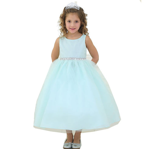 Big Girls Mint Rhinestone Tulle Junior Bridesmaid Dress 8-12 - SophiasStyle.com