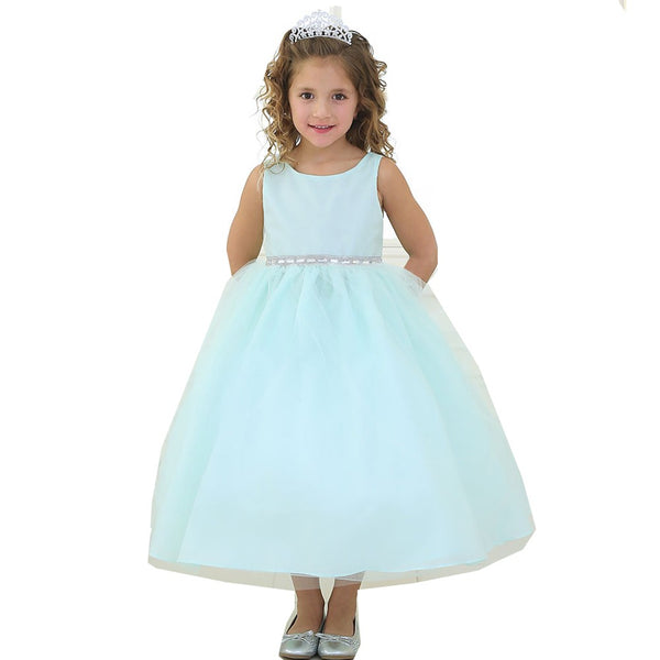 Big Girls Mint Rhinestone Tulle Junior Bridesmaid Dress 8-12 - SophiasStyle.com