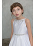 Big Girls White Satin Rhinestone Neckline Waist Band Junior Bridesmaid 8-18 - SophiasStyle.com