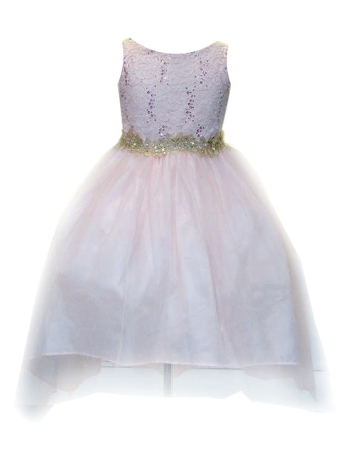 Little Girls Blush Sequin Bodice Hi Low Flower Girl Dress 2-6 - SophiasStyle.com