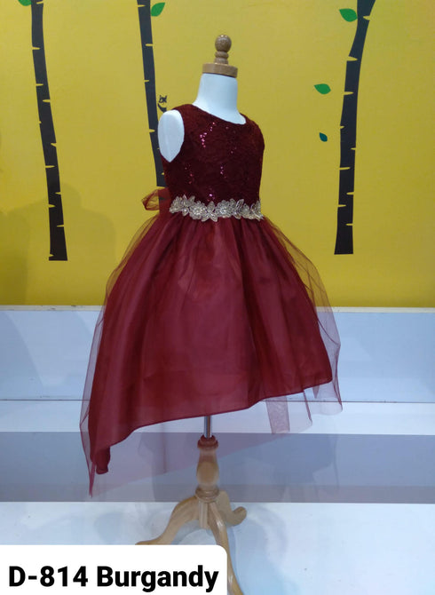 Big Girls Burgundy Sequin Bodice Hi Low Junior Bridesmaid Dress 8-16 - SophiasStyle.com