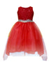 Big Girls Red Sequin Bodice Hi Low Junior Bridesmaid Dress 8-16 - SophiasStyle.com