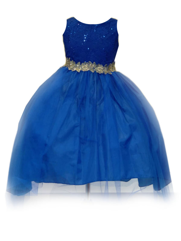 Little Girls Royal Blue Sequin Bodice Hi Low Flower Girl Dress 2-6 - SophiasStyle.com
