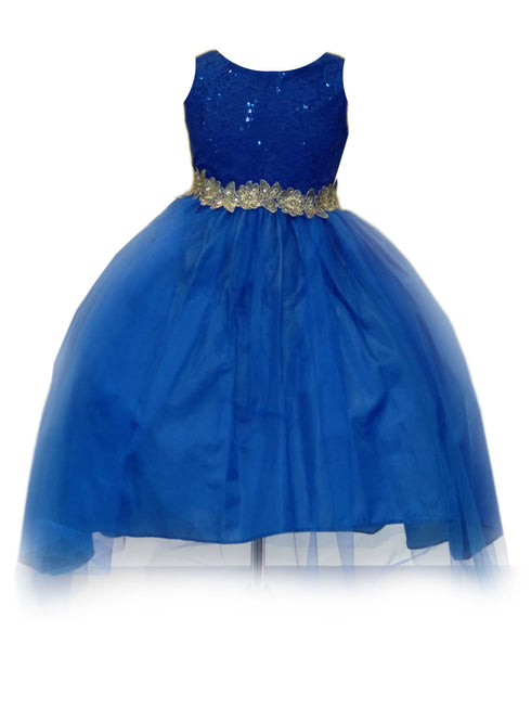 Big Girls Royal Blue Sequin Bodice Hi Low Junior Bridesmaid Dress 8-16 - SophiasStyle.com