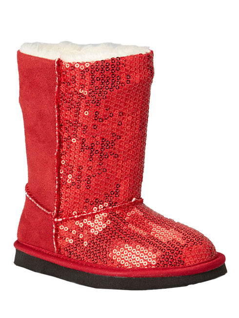 Lamour Girls Red Carol Holiday Faux Fur Lining Sequin Boots 5-10 Toddler - SophiasStyle.com
