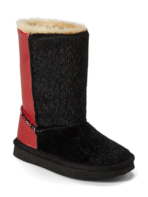 Lamour Girls Black Red Two Tone Faux Fur Boots 11-1 Kids - SophiasStyle.com