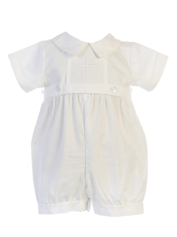 Swea Pea & Lilli Baby Boys White Cross Detail Christening Dominic Romper 0-18M - SophiasStyle.com