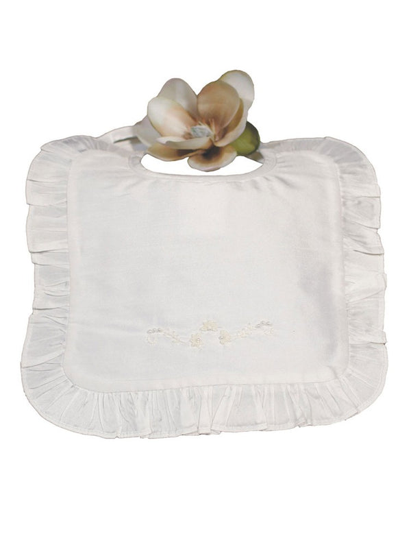 Little Things Mean A Lot Off-White Silk Dupioni Ruffle Bib - SophiasStyle.com