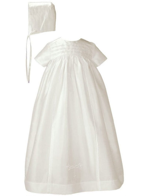 Baby Girls Off White Silk Dupioni Bonnet Slip Christening Gown 0-12M - SophiasStyle.com