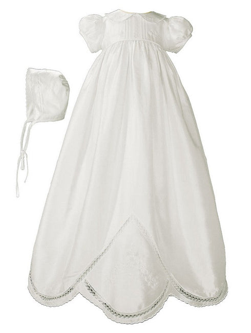 Baby Girls White Silk Hand Embroidered Bonnet Christening Dress Gown 0-12M - SophiasStyle.com