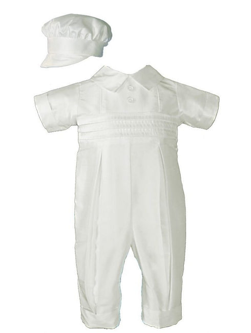 Baby Boys Ivory Silk Pleated Pants Pin Tuck Hat Christening Coverall 0-24M - SophiasStyle.com