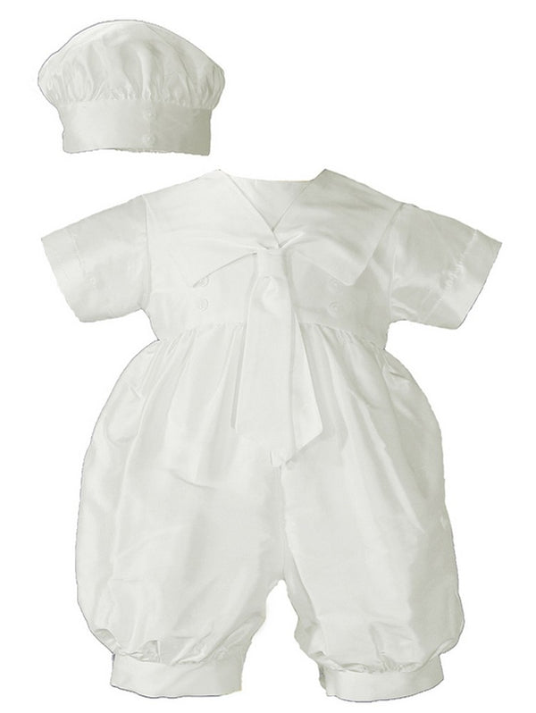 Baby Boys White Silk Sailor Collar Hat Christening Romper Set 0-12M - SophiasStyle.com