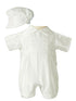 Baby Boys White Off-White Silk Short Sleeve Bonnet Christening Romper 0-24M - SophiasStyle.com