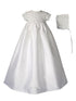Baby Girls White Dupioni Silk Rosette Bonnet Christening Dress Gown 0-12M - SophiasStyle.com