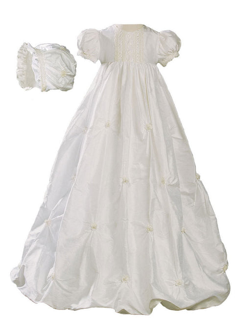Baby Girls Off-White Silk Bubble Venice Lace Christening Dress Outfit 0-18M - SophiasStyle.com