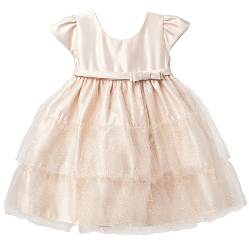 Sweet Kids Gold Satin Tier Christmas Holiday Dress Baby Girl 6M-2T - SophiasStyle.com