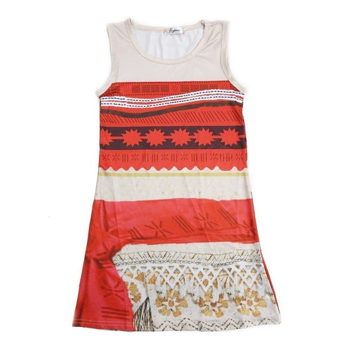 Big Girls Orange Tan Moana Inspired Print Sleeveless Dress 24M-8 - SophiasStyle.com