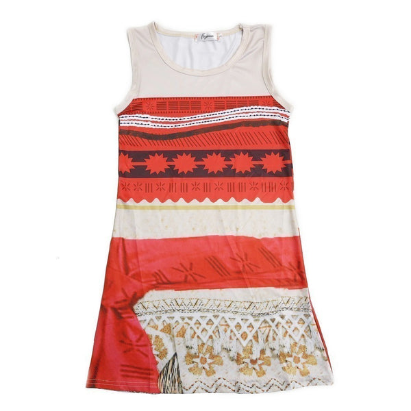 Big Girls Orange Tan Moana Inspired Print Sleeveless Dress 24M-8 - SophiasStyle.com