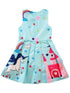 Girls Blue Rainbow Unicorn Print Bow A-Line Cotton Dress 9M-8 - SophiasStyle.com