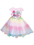 Girls Pink LOL Short Sleeve Satin Bow Rainbow Tulle Dress 12M-8 - SophiasStyle.com