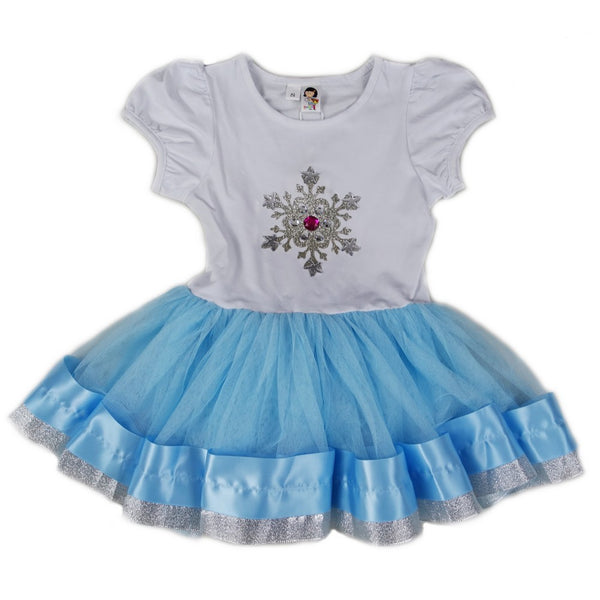 Girls Blue White Silver Snowflake Birthday Dress S (9-24M)-XL (6-8) - SophiasStyle.com