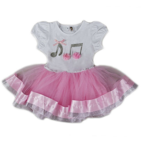 Girls Pink White Silver Music Notes Birthday Dress S (9-24M)-XL (6-8) - SophiasStyle.com