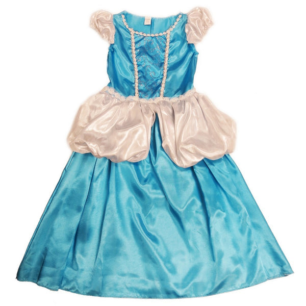 Girls Blue White Glitter Scroll Cinderella Dress S (4-6)-L (10-12) - SophiasStyle.com
