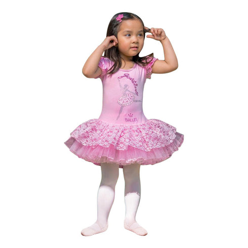 Little Girls Pink Lace Rhinestone Short Sleeve Ballet Dress 24M-8 - SophiasStyle.com