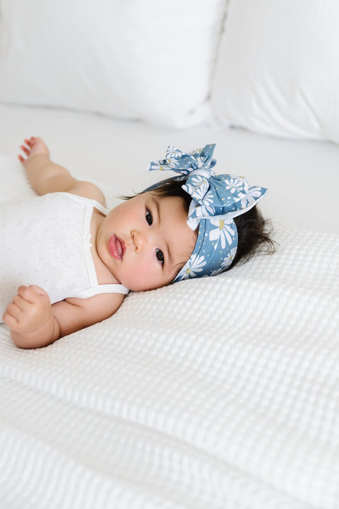 printed-fab-denim-daisy Baby Bling Bows clips headbands - Sophia's Style-