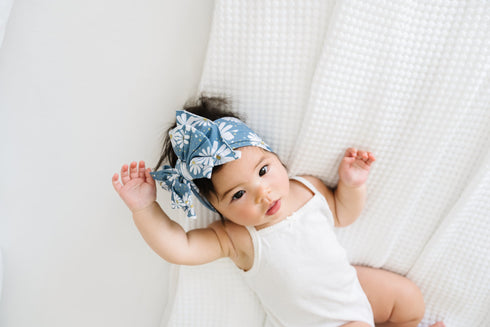 printed-fab-denim-daisy Baby Bling Bows clips headbands - Sophia's Style-