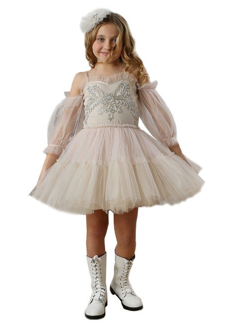 Ooh La La Couture Girls Blush Ivory Cold Shoulder Playful Dyanna Dress, Sizes 12M-14 - SophiasStyle.com