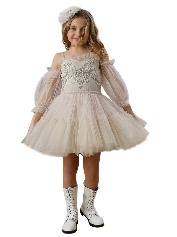 Ooh La La Couture Girls Blush Ivory Cold Shoulder Playful Dyanna Dress, Sizes 12M-14 - SophiasStyle.com