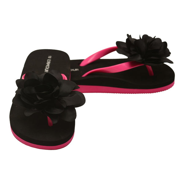 L`Amour Little Girls Black Organza Flower Flip Flops 11-4 Kids - SophiasStyle.com