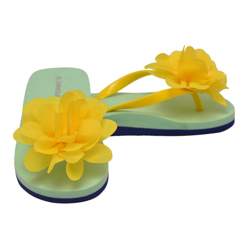 L`Amour Little Girls Yellow Organza Flower Flip Flops 8-10 Toddler - SophiasStyle.com