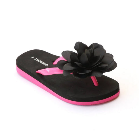 L`Amour Little Girls Black Organza Flower Flip Flops 11-4 Kids - SophiasStyle.com