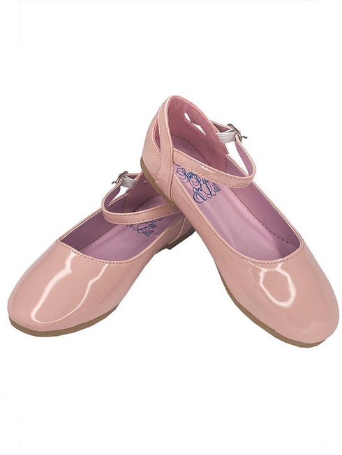 Lito Girls Pink Patent Ankle Strap Elsa Flat Dress Shoes 9 Toddler-5 Kids - SophiasStyle.com