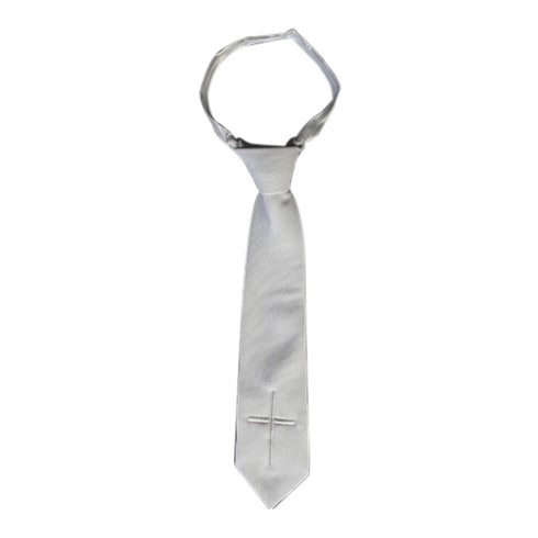 Lito White Embroidered Cross Communion Zipper Tie L-Xxl - SophiasStyle.com