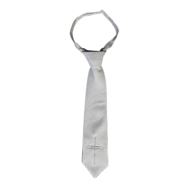 Lito White Embroidered Cross Communion Zipper Tie L-Xxl - SophiasStyle.com