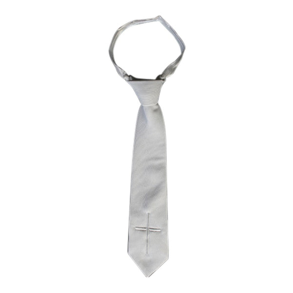 Lito White Embroidered Cross Communion Zipper Tie L-Xxl - SophiasStyle.com