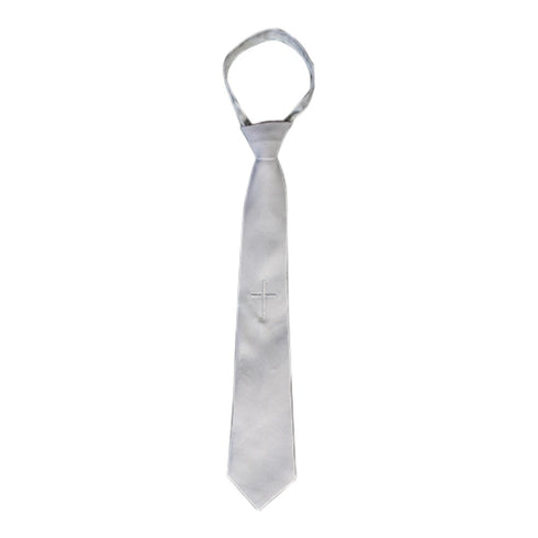 Lito White Embroidered Cross Communion Zipper Tie L-Xxl - SophiasStyle.com