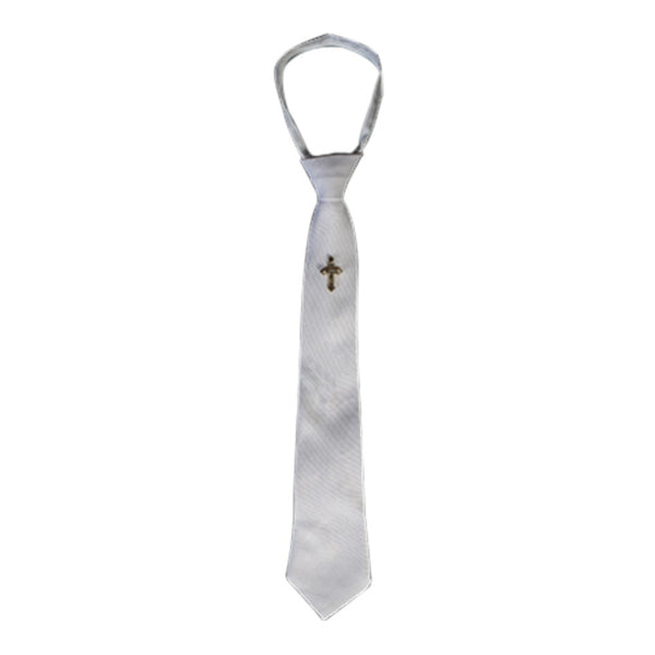 Lito White Embroidered Gold Cross Communion Zipper Tie L-Xxl - SophiasStyle.com