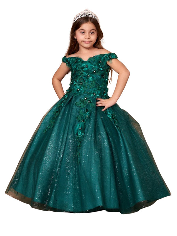 Girls 3D Flower Off Shoulder Ball Gown 3-16 - SophiasStyle.com