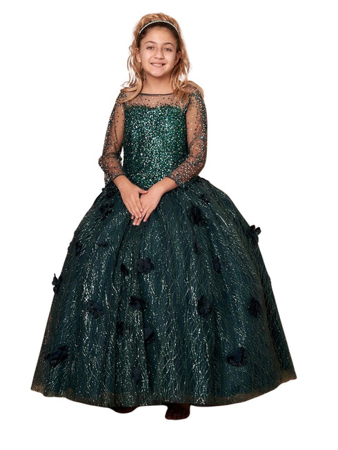 Girls Bahama Blue Floral Appliques Ball Gown 3-16 - SophiasStyle.com