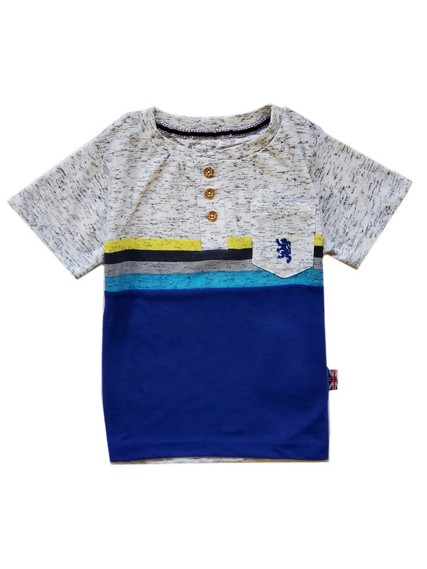 Little Boys Gray Navy 3 Button Short Sleeve T-Shirt 2-4T - SophiasStyle.com