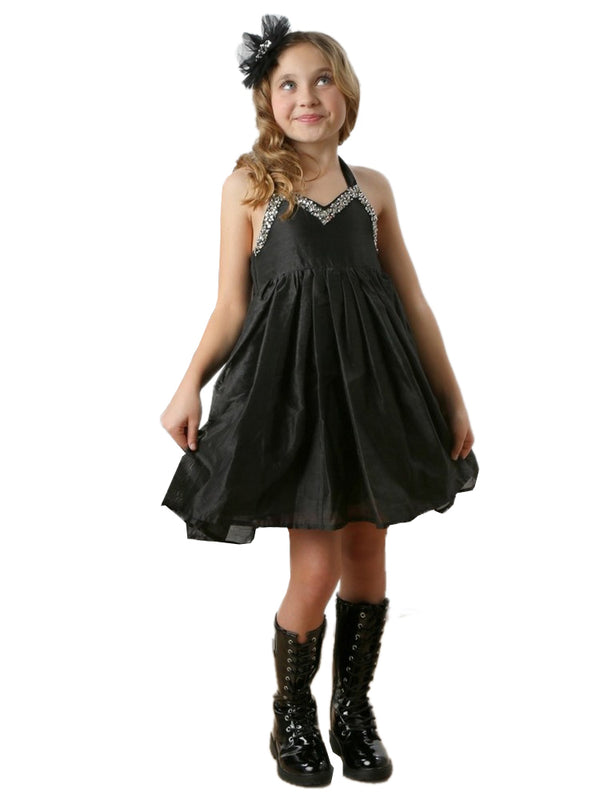 Ooh La La Couture Girls Black Evaleen Stone Halter Dress, 12M-14 - SophiasStyle.com
