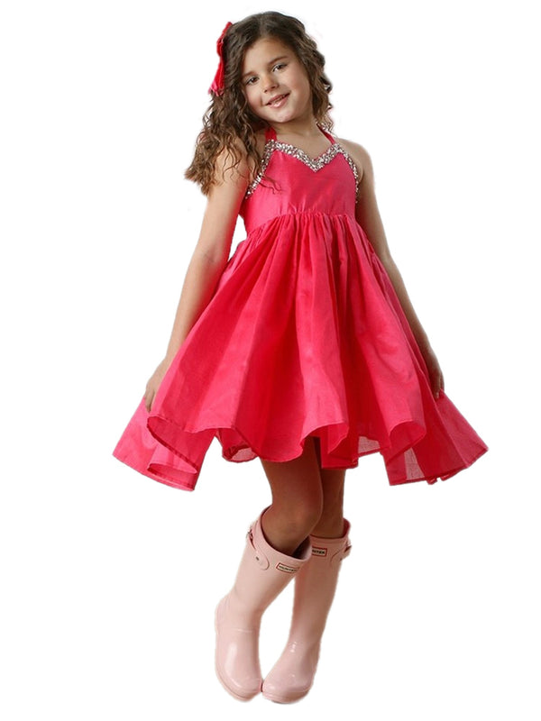 Ooh La La Couture Girls Pink Evaleen Stone Halter Dress, 12M-14 - SophiasStyle.com