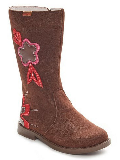 Lamour Girls Brown Floral Applique Faux Suede Fashion Boots 7 Toddler-4 Kids - SophiasStyle.com