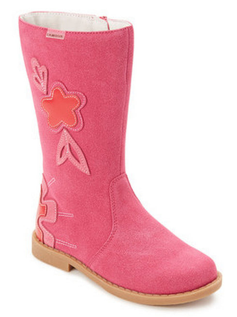 Lamour Girls Fuchsia Floral Applique Faux Suede Fashion Boots 7 Toddler-4 Kids - SophiasStyle.com