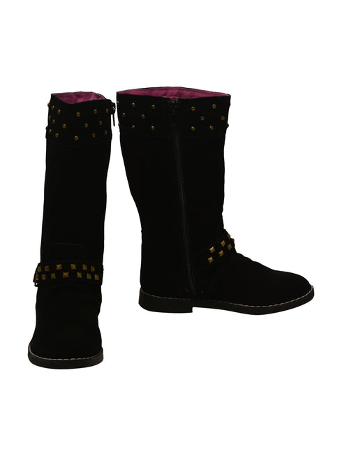 L'Amour Girls Black Studded Side Zipper Buckle Tall Winter Boots 11-4 Kids - SophiasStyle.com