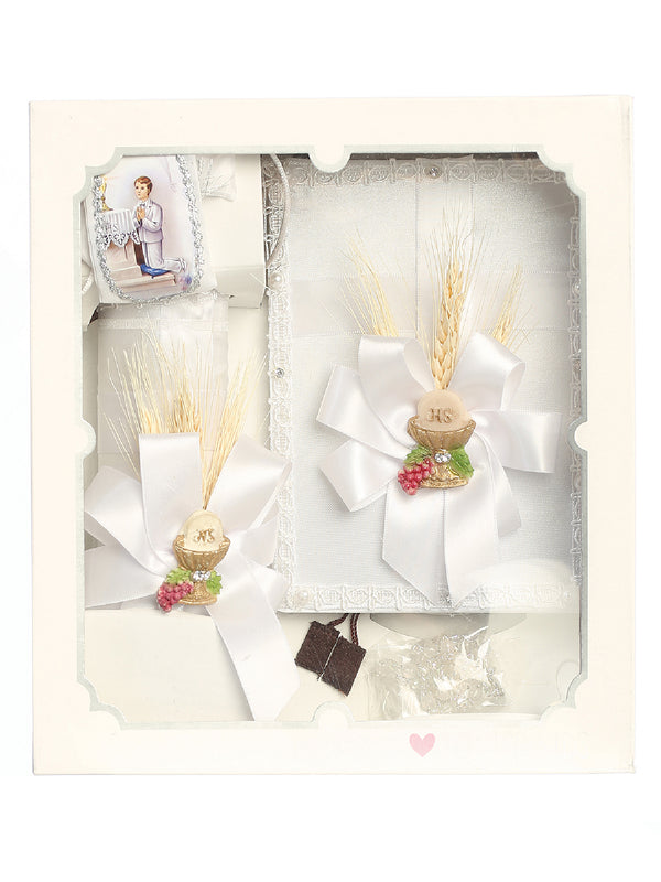 Tip Top Kids Boys White Pearl Wheat First Communion Candle Set Spanish - SophiasStyle.com